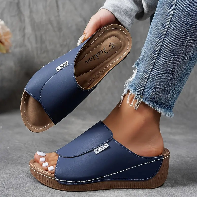 Comfortable Arch Support Slides - Women's Solid Color Sandals - Breathable