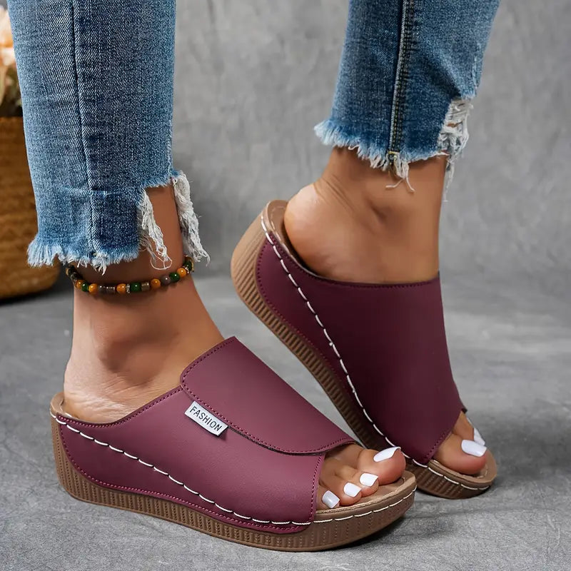 Comfortable Arch Support Slides - Women's Solid Color Sandals - Breathable