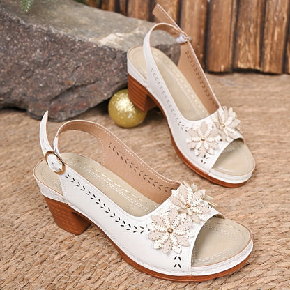 Women’s Wedge Sandals – Open Toe, Buckle Strap, High Block Heel, Casual All-Season