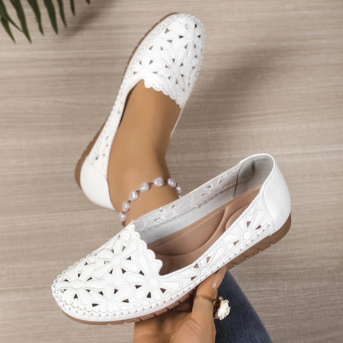 Women's Slip-On Flats – Cut-Out Lace Design, Lightweight, All-Season Comfort