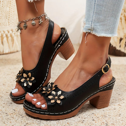 Women’s Wedge Sandals – Open Toe, Buckle Strap, High Block Heel, Casual All-Season