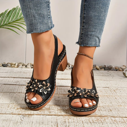 Women’s Wedge Sandals – Open Toe, Buckle Strap, High Block Heel, Casual All-Season