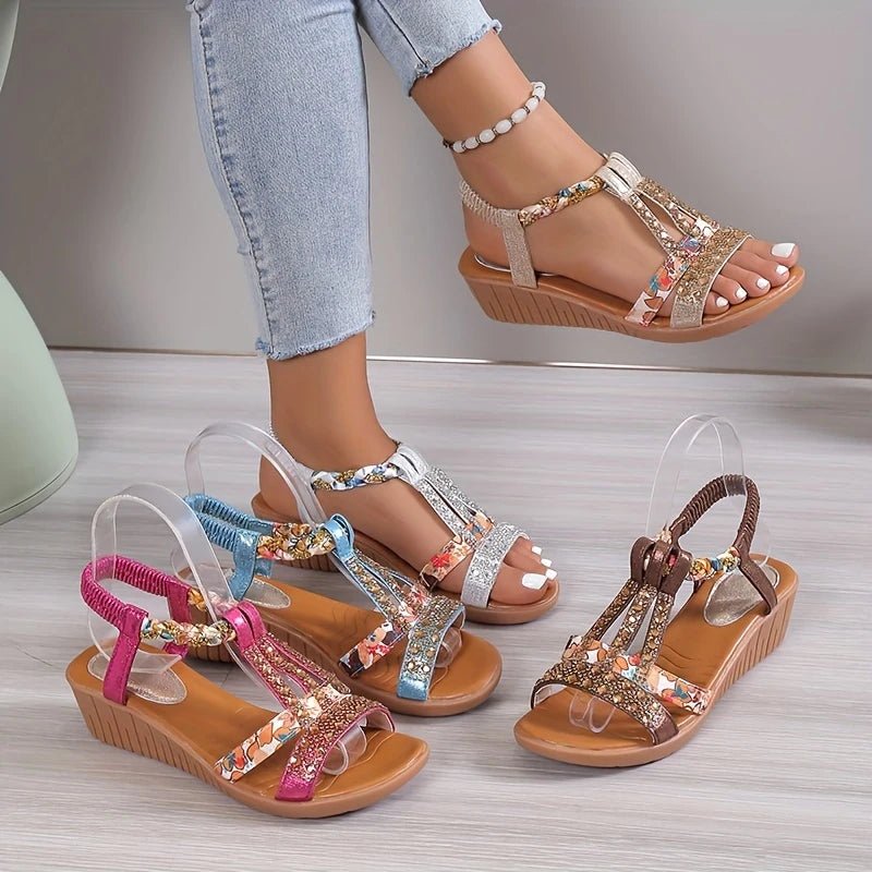 Women's Rhinestone Decor Wedge Sandals | Comfortable and Anti-slip