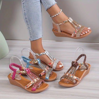Women's Rhinestone Decor Wedge Sandals | Comfortable and Anti-slip