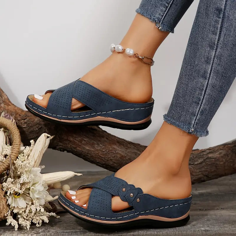 Comfortable non-slip solid color open-toe wedge sandals for women