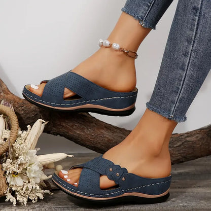 Comfortable non-slip solid color open-toe wedge sandals for women