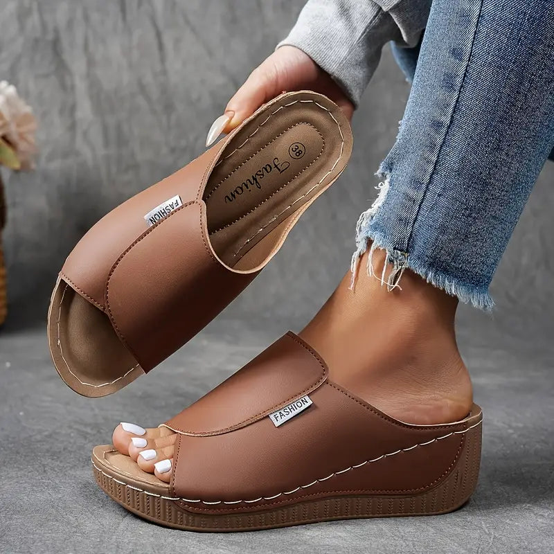 Comfortable Arch Support Slides - Women's Solid Color Sandals - Breathable