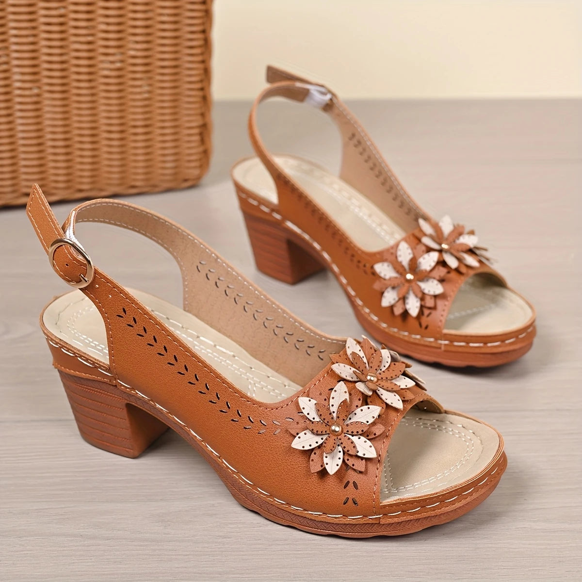 Women’s Wedge Sandals – Open Toe, Buckle Strap, High Block Heel, Casual All-Season