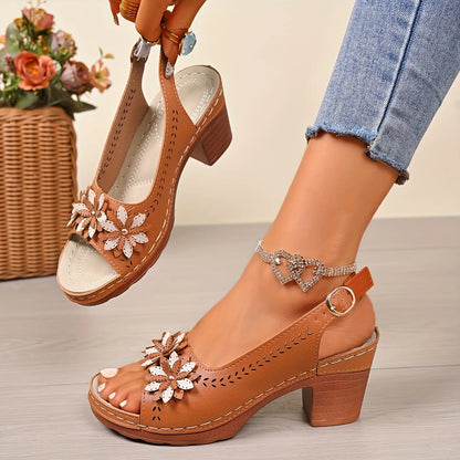 Women’s Wedge Sandals – Open Toe, Buckle Strap, High Block Heel, Casual All-Season