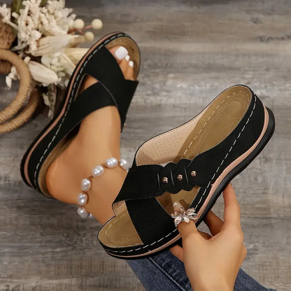 Comfortable non-slip solid color open-toe wedge sandals for women