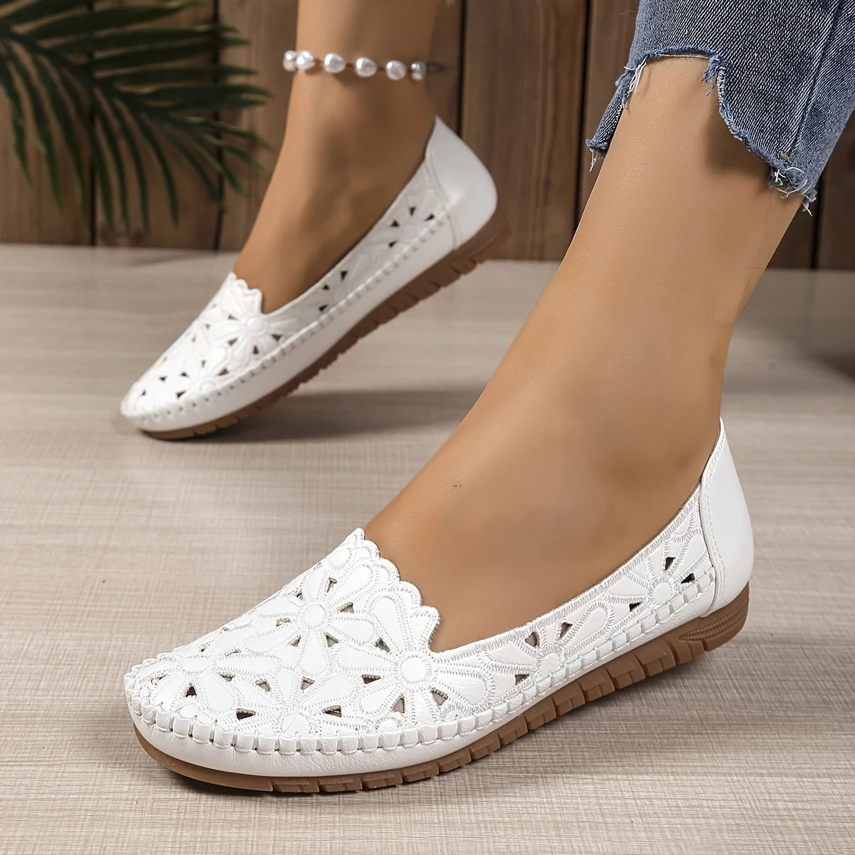 Women's Slip-On Flats – Cut-Out Lace Design, Lightweight, All-Season Comfort