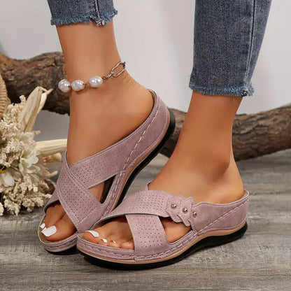Comfortable non-slip solid color open-toe wedge sandals for women