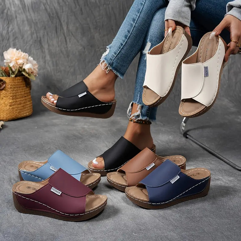 Comfortable Arch Support Slides - Women's Solid Color Sandals - Breathable