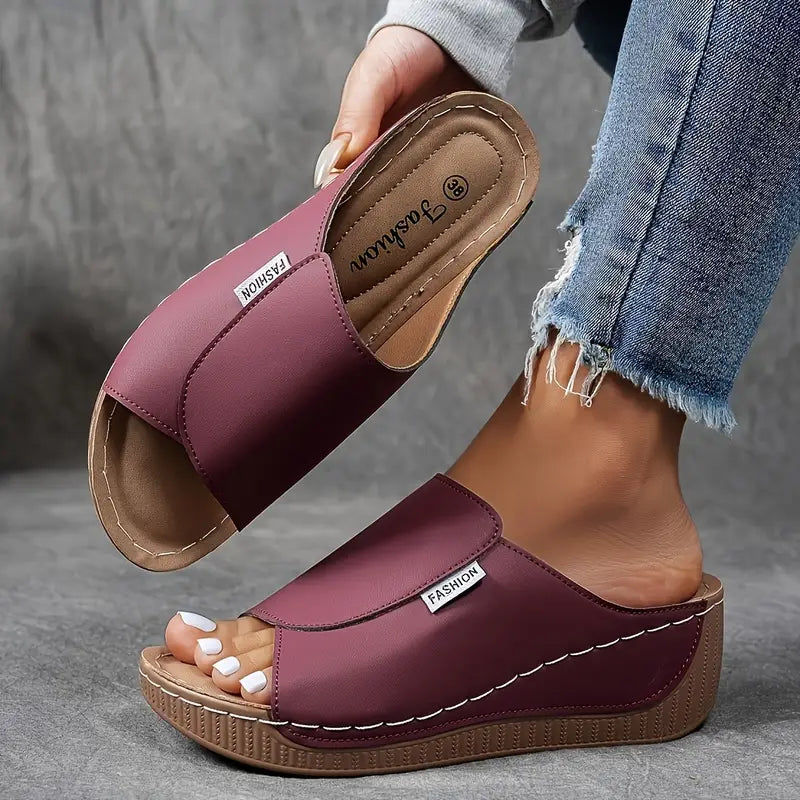 Comfortable Arch Support Slides - Women's Solid Color Sandals - Breathable