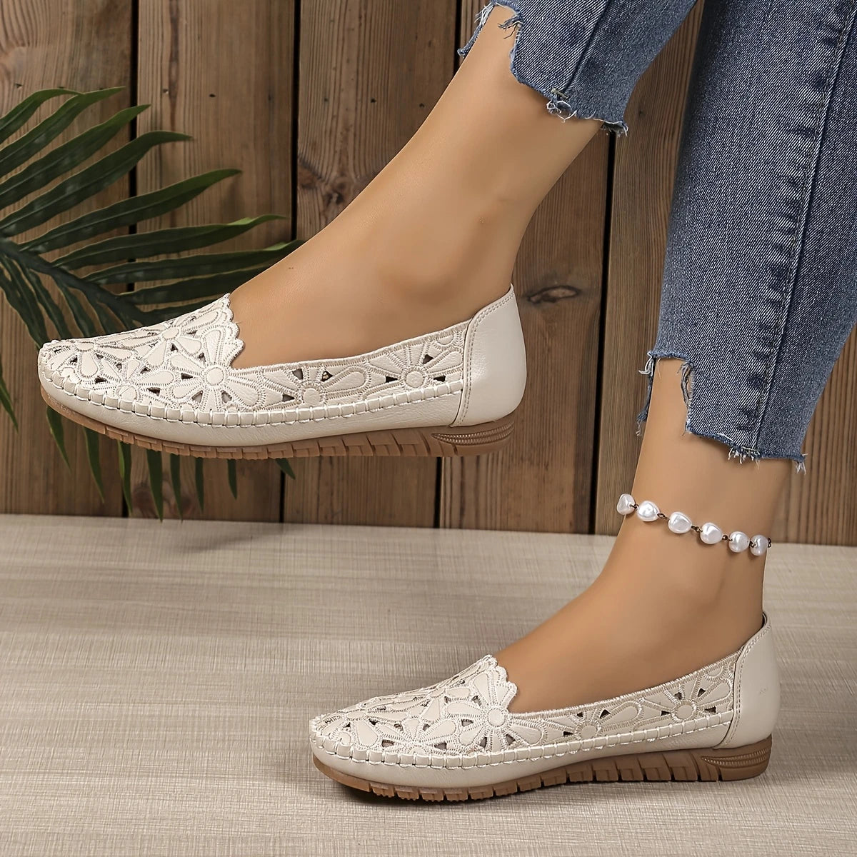 Women's Slip-On Flats – Cut-Out Lace Design, Lightweight, All-Season Comfort
