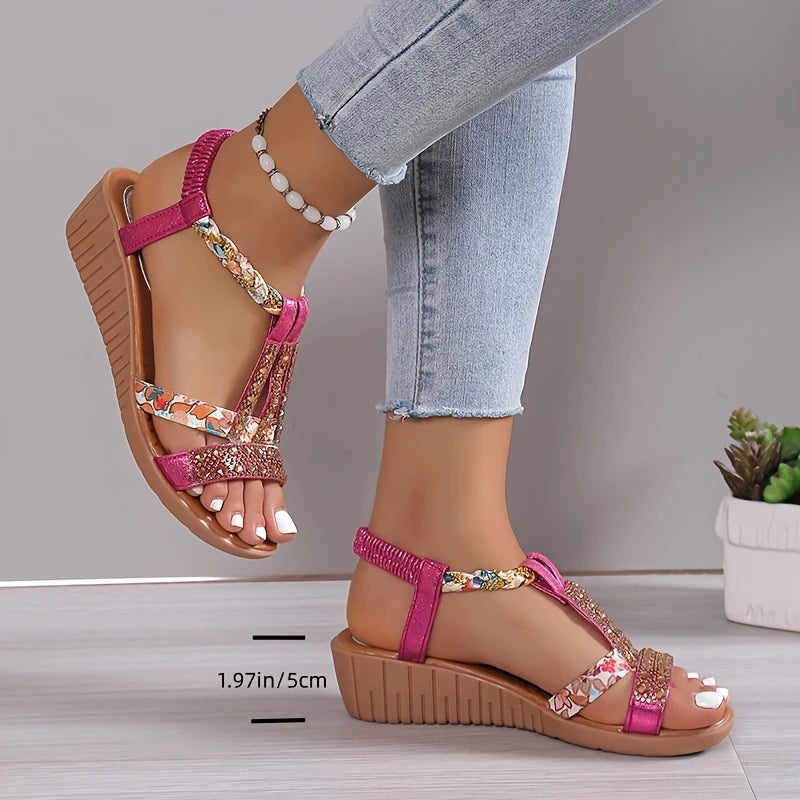 Women's Rhinestone Decor Wedge Sandals | Comfortable and Anti-slip