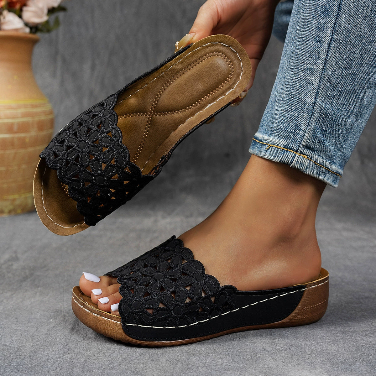 Women's Orthopedic Wedge Sandals with Floral Straps