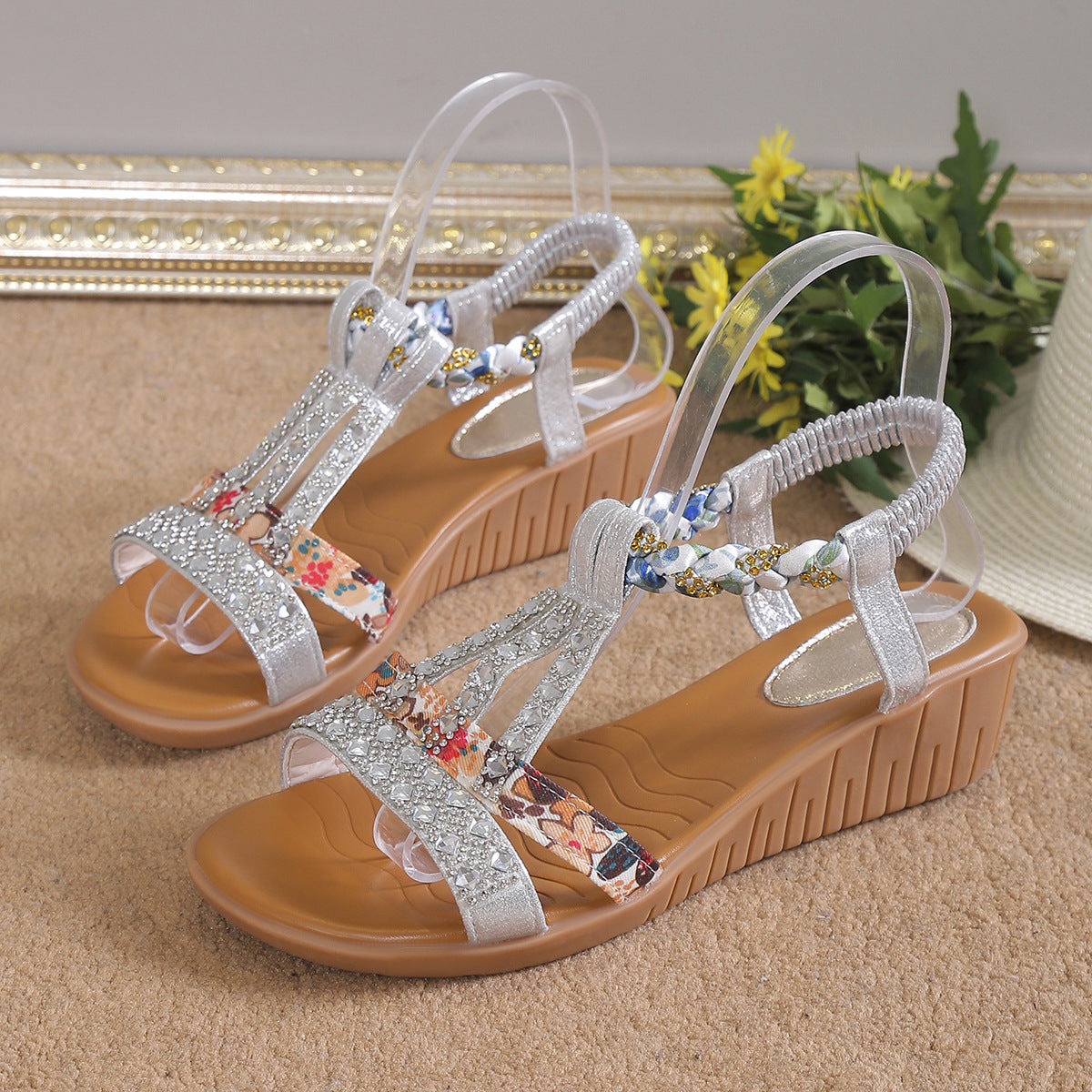 Women's Rhinestone Decor Wedge Sandals | Comfortable and Anti-slip