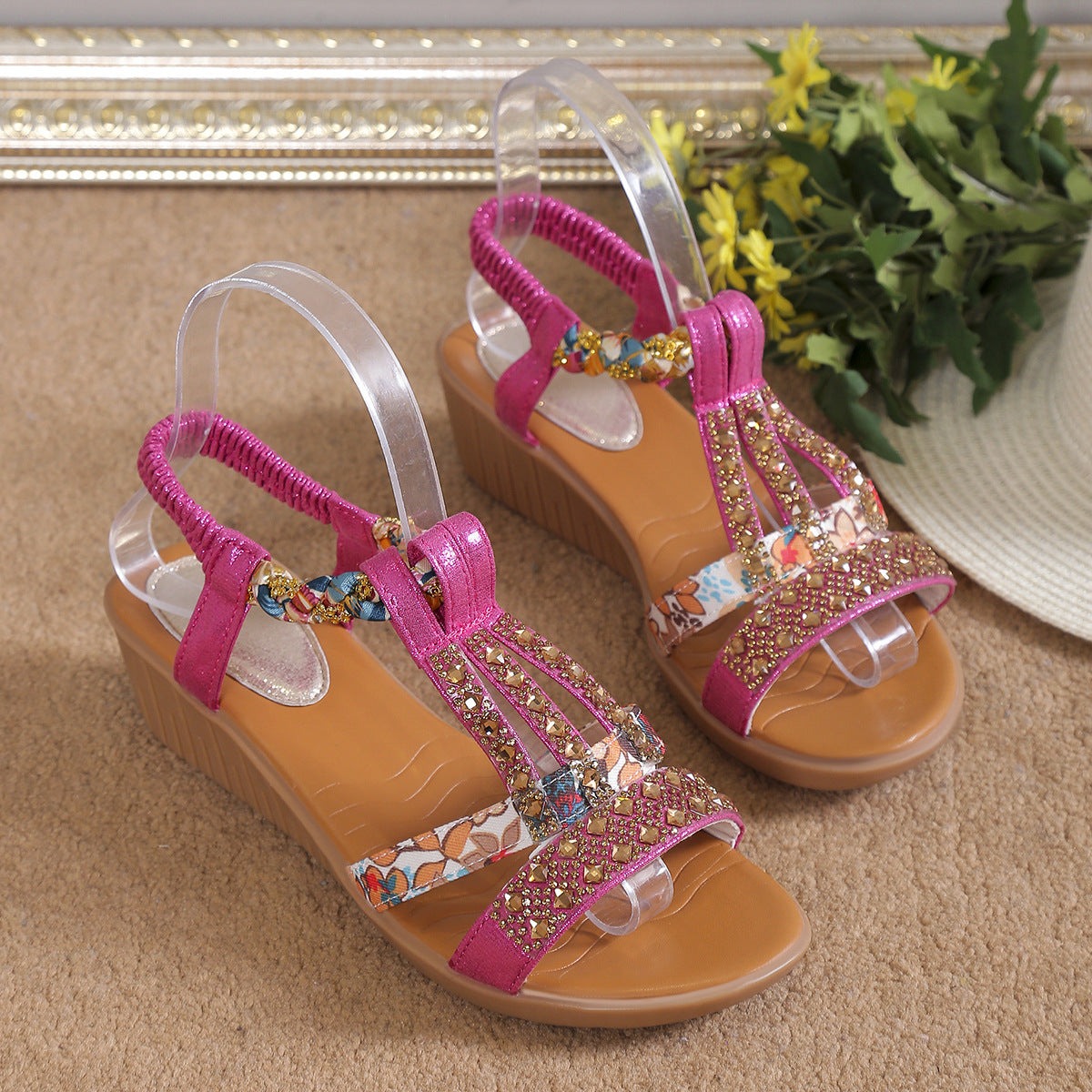 Women's Rhinestone Decor Wedge Sandals | Comfortable and Anti-slip