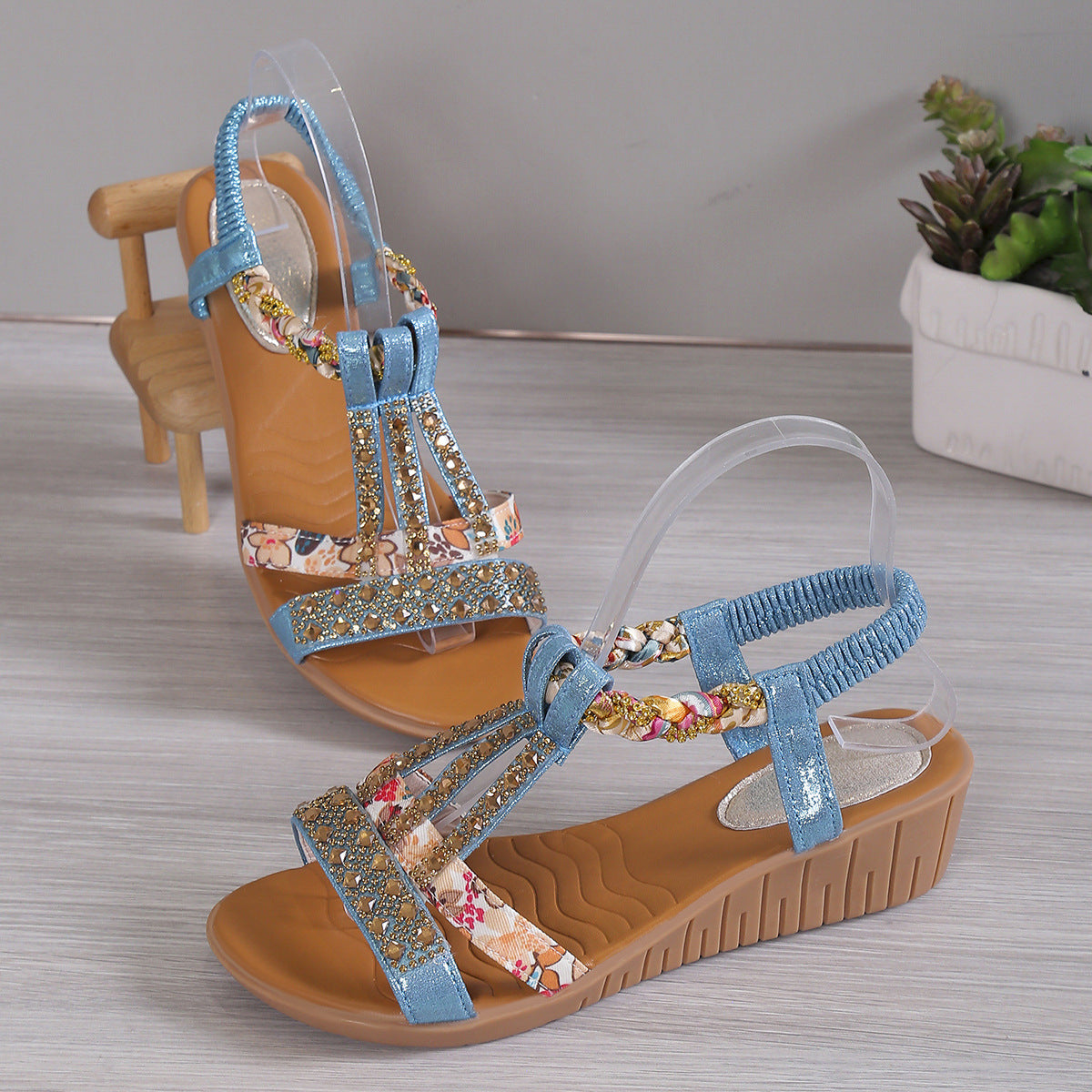 Women's Rhinestone Decor Wedge Sandals | Comfortable and Anti-slip