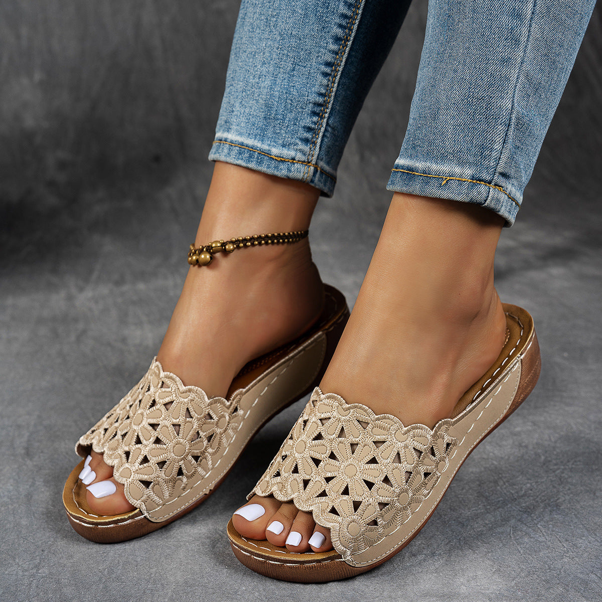 Women's Orthopedic Wedge Sandals with Floral Straps