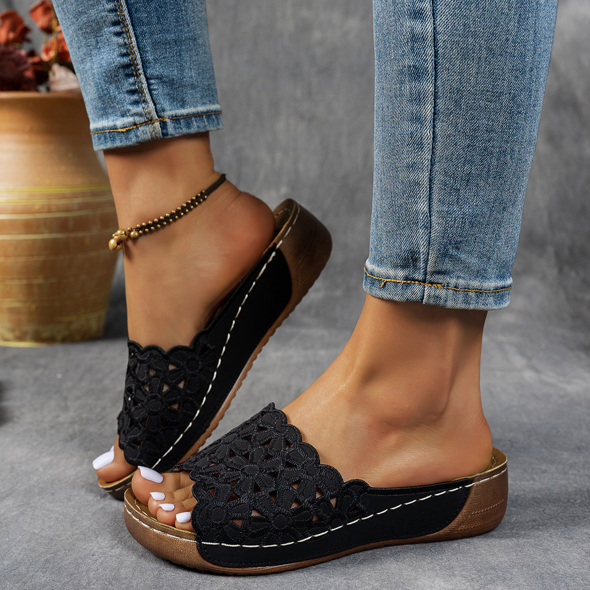 Women's Orthopedic Wedge Sandals with Floral Straps