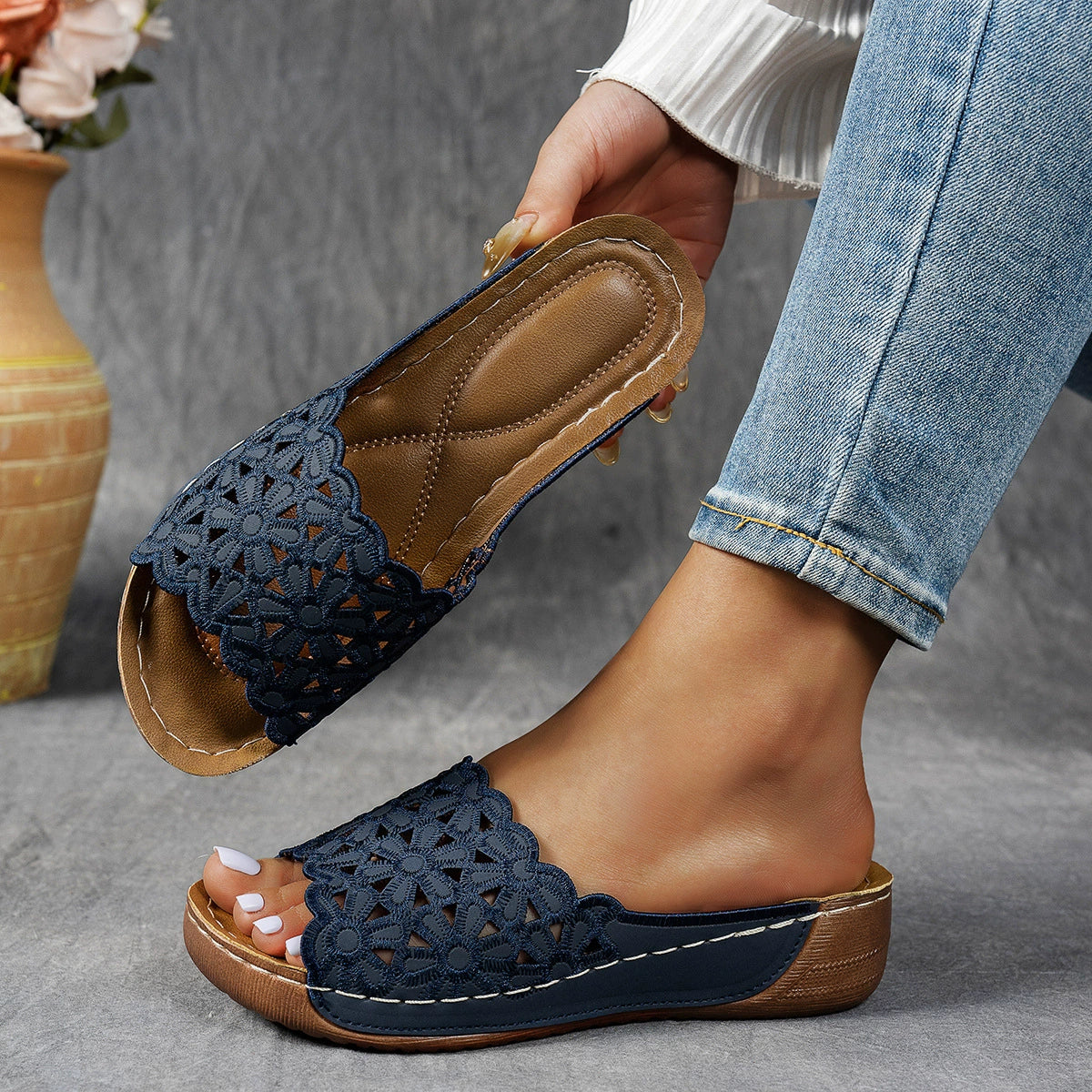 Women's Orthopedic Wedge Sandals with Floral Straps