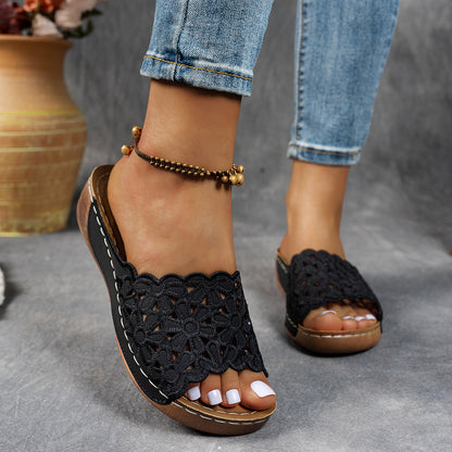Women's Orthopedic Wedge Sandals with Floral Straps
