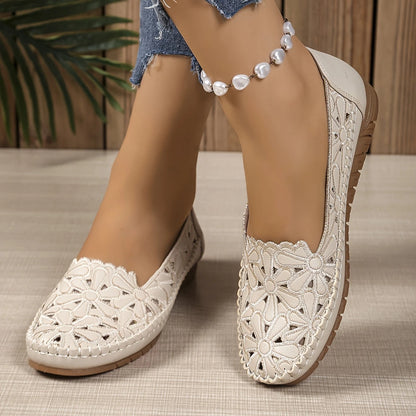 Women's Slip-On Flats – Cut-Out Lace Design, Lightweight, All-Season Comfort
