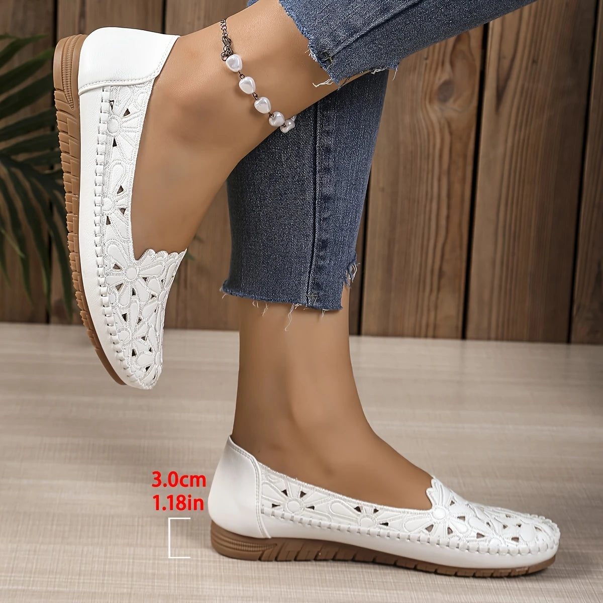 Women's Slip-On Flats – Cut-Out Lace Design, Lightweight, All-Season Comfort