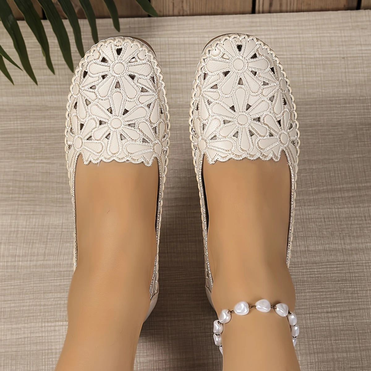 Women's Slip-On Flats – Cut-Out Lace Design, Lightweight, All-Season Comfort