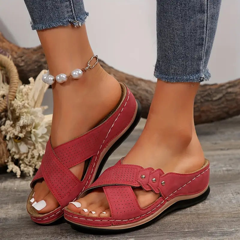Comfortable non-slip solid color open-toe wedge sandals for women