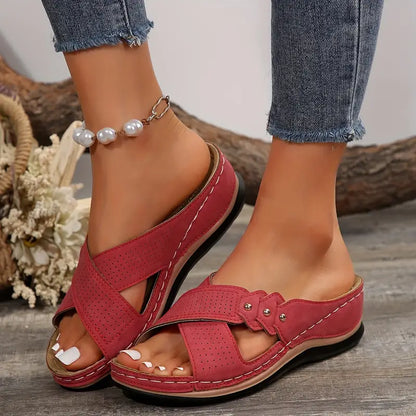 Comfortable non-slip solid color open-toe wedge sandals for women