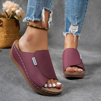 Comfortable Arch Support Slides - Women's Solid Color Sandals - Breathable